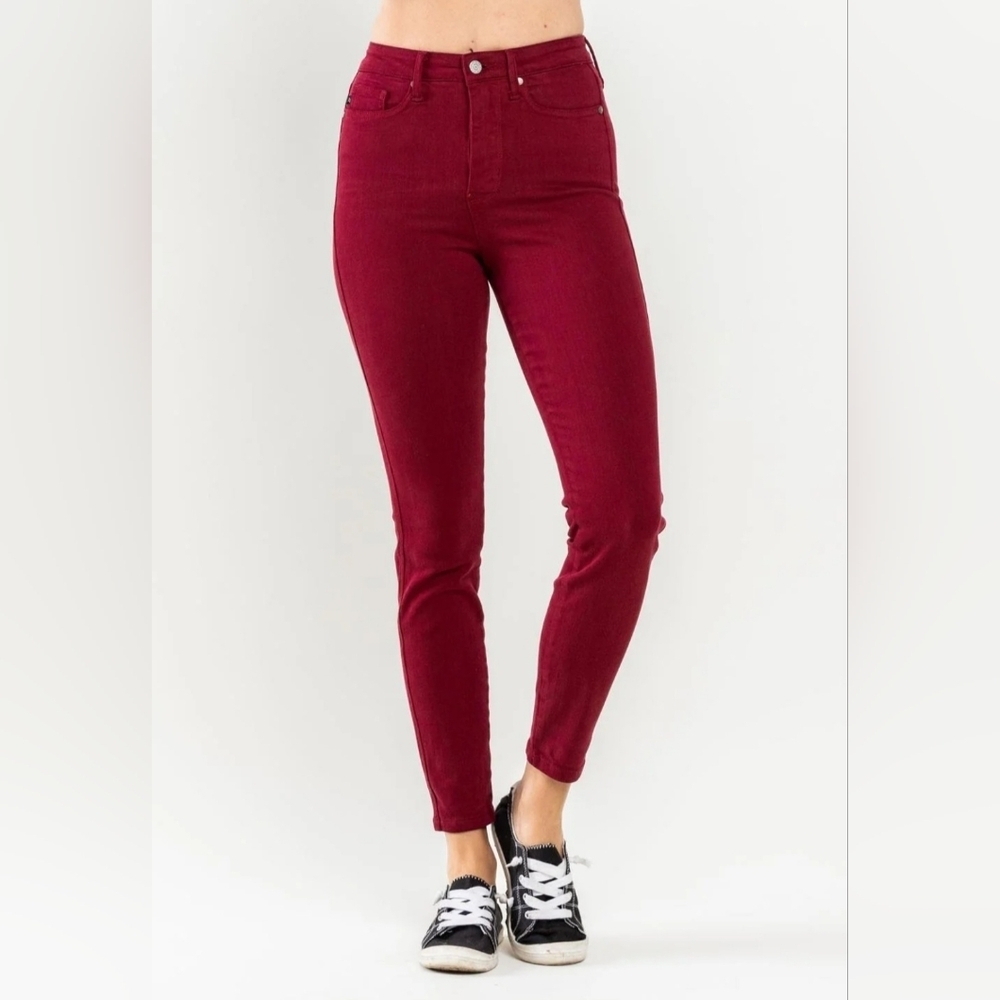Judy Blue High Rise Maroon Skinny Denim Jeans Red Stretch Classic Size 5/27 NWT - Picture 4 of 12